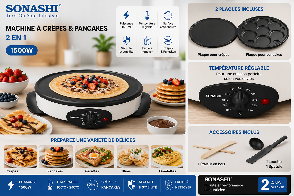 🔥 SONASHI 2 IN 1 — ماكينة الكريب والبانكيك! 🥞